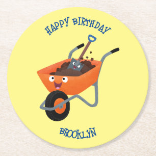 Posavasos Redondo De Papel Ilustracion de personalizado de carretilla naranja