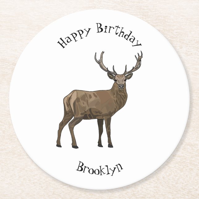 Posavasos Redondo De Papel Ilustracion de personalizado de ciervos (Anverso)