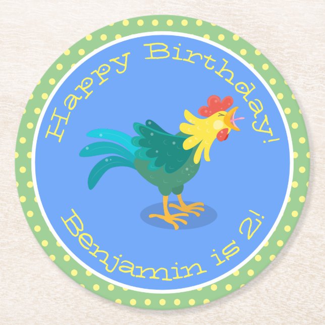 Posavasos Redondo De Papel Ilustracion de personalizado de gallo de entrego g (Anverso)