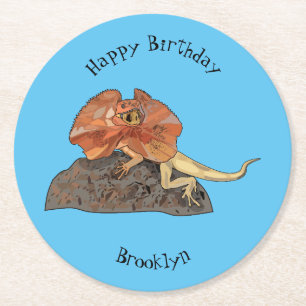 Posavasos Redondo De Papel Ilustracion de personalizado de lagarto de cuello 