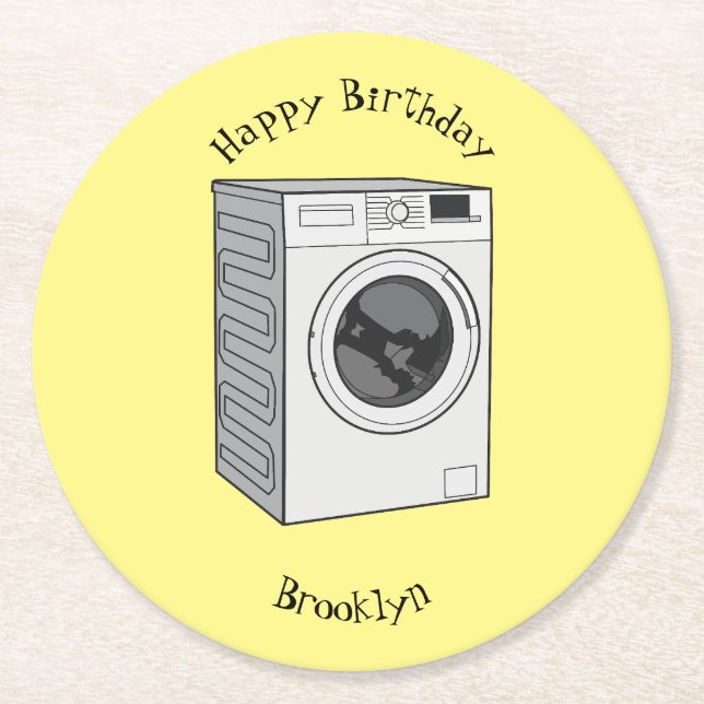 Posavasos Redondo De Papel Ilustracion de personalizado de lavadora (Anverso)