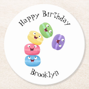 Posavasos Redondo De Papel Ilustracion de personalizado de macarons graciosos