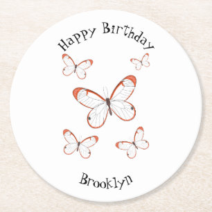 Posavasos Redondo De Papel Ilustracion de personalizado de mariposa de vidrio
