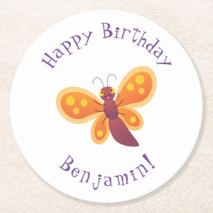 Posavasos Redondo De Papel Ilustracion de personalizado de mariposa naranja f
