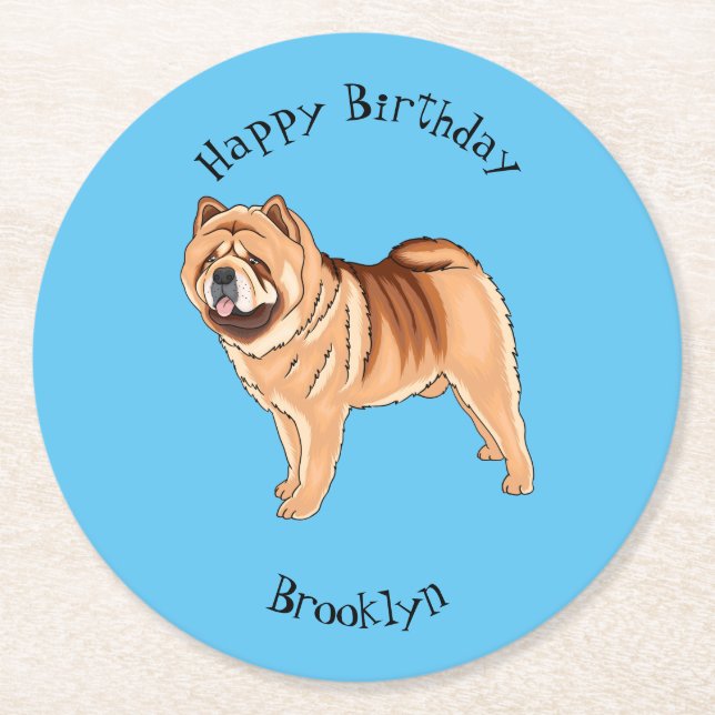 Posavasos Redondo De Papel Ilustracion de personalizado de perro Chow Chow (Anverso)