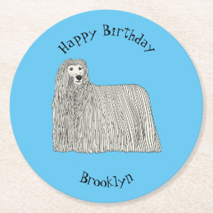 Posavasos Redondo De Papel Ilustracion de personalizado de perro de Komondor