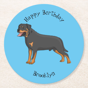 Posavasos Redondo De Papel Ilustracion de personalizado de perro de Rottweile