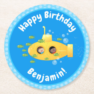 Posavasos Redondo De Papel Ilustracion de personalizado de pescado submarino