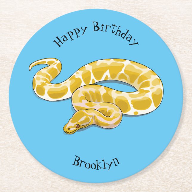 Posavasos Redondo De Papel Ilustracion de personalizado de pitón birmano (Anverso)