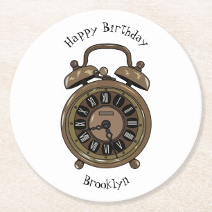 Posavasos Redondo De Papel Ilustracion de personalizado de reloj de alarma