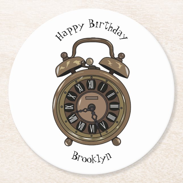 Posavasos Redondo De Papel Ilustracion de personalizado de reloj de alarma (Anverso)