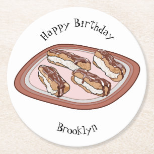 Posavasos Redondo De Papel Ilustracion de personalizado eclair de chocolate