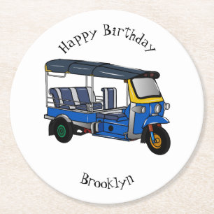 Posavasos Redondo De Papel Ilustracion de personalizado tuk tuk