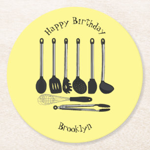 Posavasos Redondo De Papel Ilustracion de personalizados utensiales de cocina