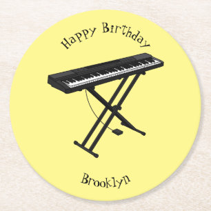 Posavasos Redondo De Papel Ilustracion de piano personalizado de teclado