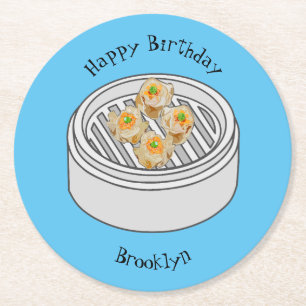 Posavasos Redondo De Papel Ilustracion de Shumai dim sum personalizado