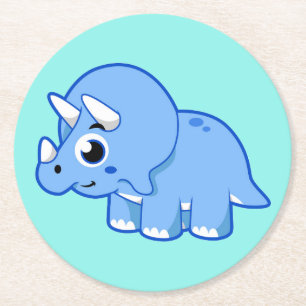 Posavasos Redondo De Papel Ilustracion De Un Dinosaurio Triceratops.
