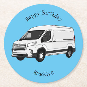 Posavasos Redondo De Papel Ilustracion del personalizado de la camioneta de e