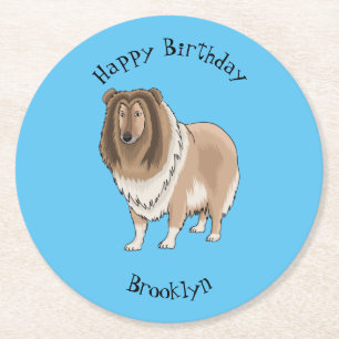 Posavasos Redondo De Papel Ilustracion del personalizado del perro del collie