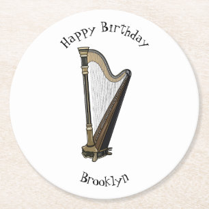 Posavasos Redondo De Papel Ilustracion Harp personalizado