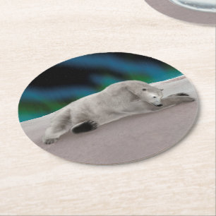 Posavasos Redondo De Papel Ilustración pacífica de oso polar ártico en la nat