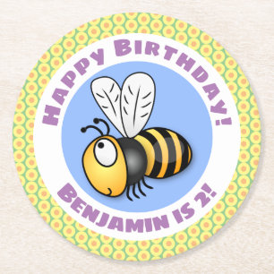 Posavasos Redondo De Papel Ilustracion personalizado amarillo de abeja volado