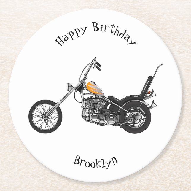 Posavasos Redondo De Papel Ilustracion personalizado Chopper Motorcycle 1950 (Anverso)
