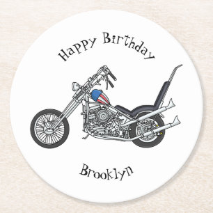 Posavasos Redondo De Papel Ilustracion personalizado Chopper Motorcycle 1950
