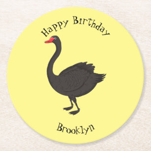 Posavasos Redondo De Papel Ilustracion personalizado cisne negro