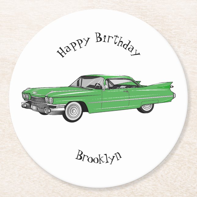 Posavasos Redondo De Papel Ilustracion personalizado clásico de 1959 (Anverso)