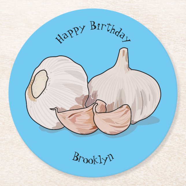 Posavasos Redondo De Papel Ilustracion personalizado de ajo (Anverso)