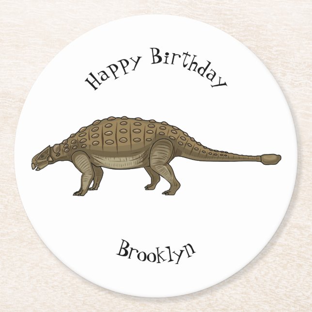 Posavasos Redondo De Papel Ilustracion personalizado de Ankylosaurus (Anverso)