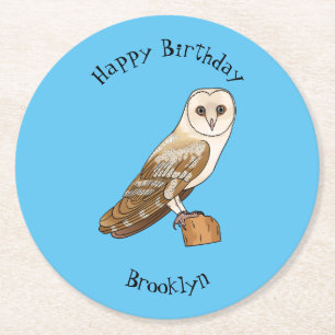 Posavasos Redondo De Papel Ilustracion personalizado de aves de búho de Barn