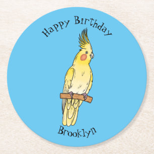 Posavasos Redondo De Papel Ilustracion personalizado de aves de Cockatiel