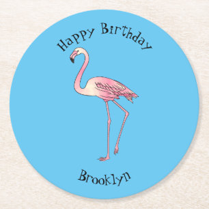 Posavasos Redondo De Papel Ilustracion personalizado de aves de Flamingo