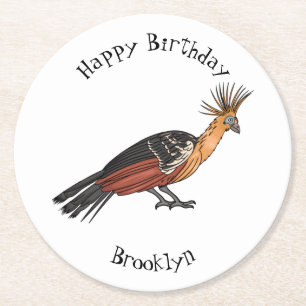 Posavasos Redondo De Papel Ilustracion personalizado de aves de Hoatzin