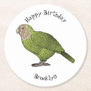 Posavasos Redondo De Papel Ilustracion personalizado de aves Kakapo