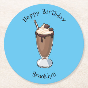 Posavasos Redondo De Papel Ilustracion personalizado de batido de chocolate