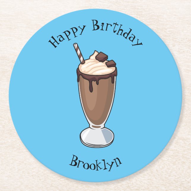 Posavasos Redondo De Papel Ilustracion personalizado de batido de chocolate (Anverso)