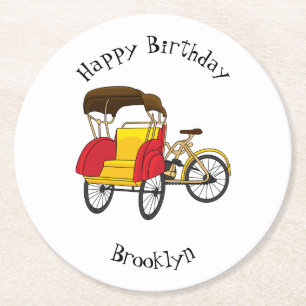 Posavasos Redondo De Papel Ilustracion personalizado de bicitaxi