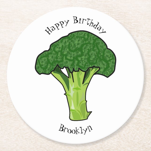 Posavasos Redondo De Papel Ilustracion personalizado de Broccoli (Anverso)