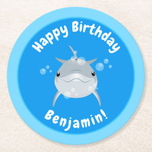 Posavasos Redondo De Papel Ilustracion personalizado de burbujas de delfines 
