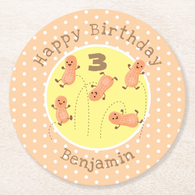 Posavasos Redondo De Papel Ilustracion personalizado de cacahuetes de puenteo (Anverso)