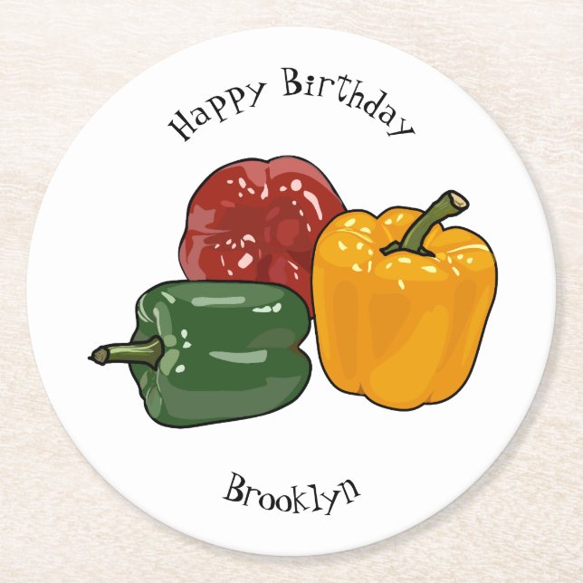 Posavasos Redondo De Papel Ilustracion personalizado de Capsicum (Anverso)