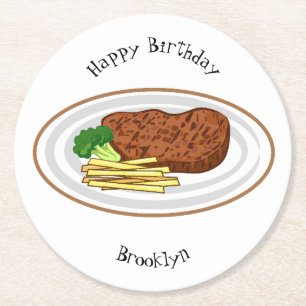 Posavasos Redondo De Papel Ilustracion personalizado de carne