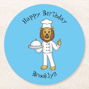Posavasos Redondo De Papel Ilustracion personalizado de chef de un bonito leó