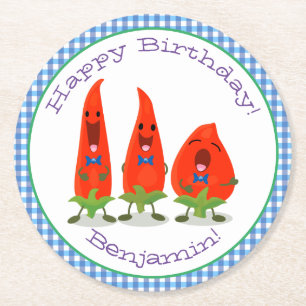 Posavasos Redondo De Papel Ilustracion personalizado de chiles cantantes