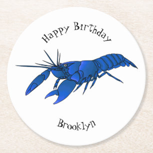 Posavasos Redondo De Papel Ilustracion personalizado de cigalas de marrón azu