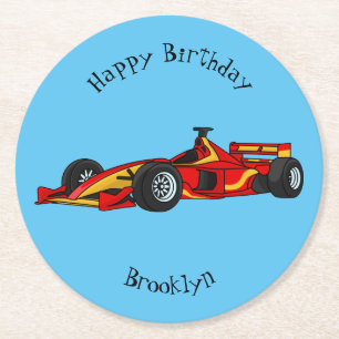 Posavasos Redondo De Papel Ilustracion personalizado de coches de carreras de