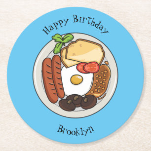 Posavasos Redondo De Papel Ilustracion personalizado de desayuno inglés